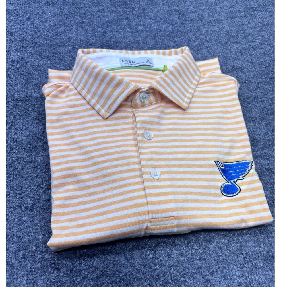 Tasc Cloud Performance Men St Louis Blues Striped Polo Shirt Yellow White Size M